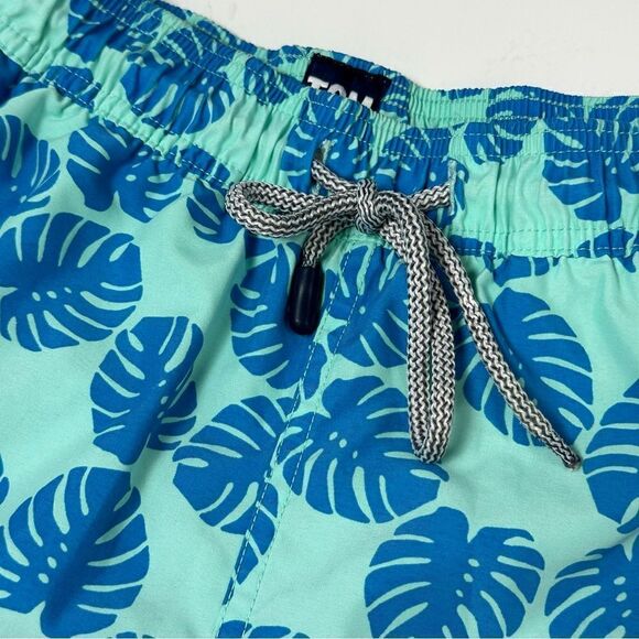 TOM&TEDDY Men’s Leaf Print turquoise and navy swim trunks sz S 5in seam - Picture 2 of 7
